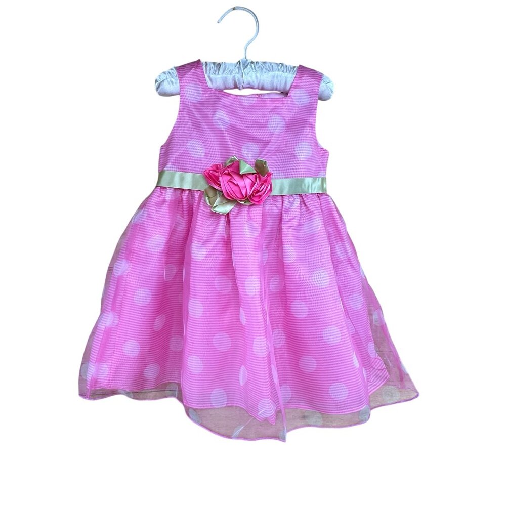 Youngland Dress 24 Months Pink Polka Dots Flowers Sash Easter Party Birthday